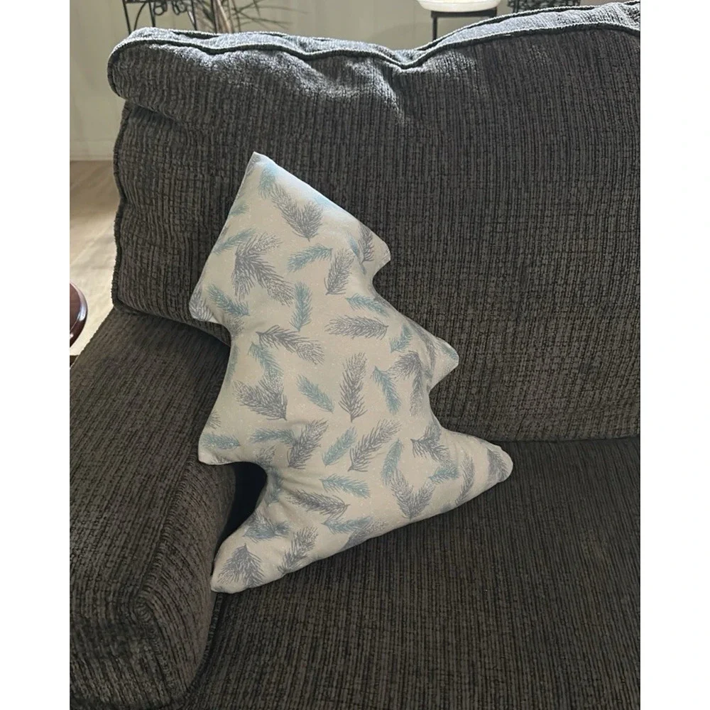 Handmade Christmas Tree Accent Decor Pillow Blue Grey Winter 16